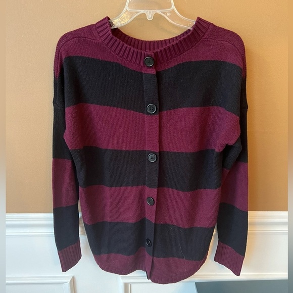 AB Studio Womens Striped Crewneck Sweater with Buttons Down Back Size Small - Picture 2 of 5